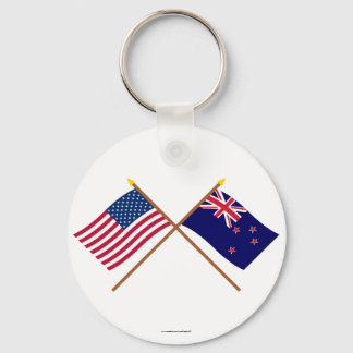 US and New Zealand Crossed Flags Keychain