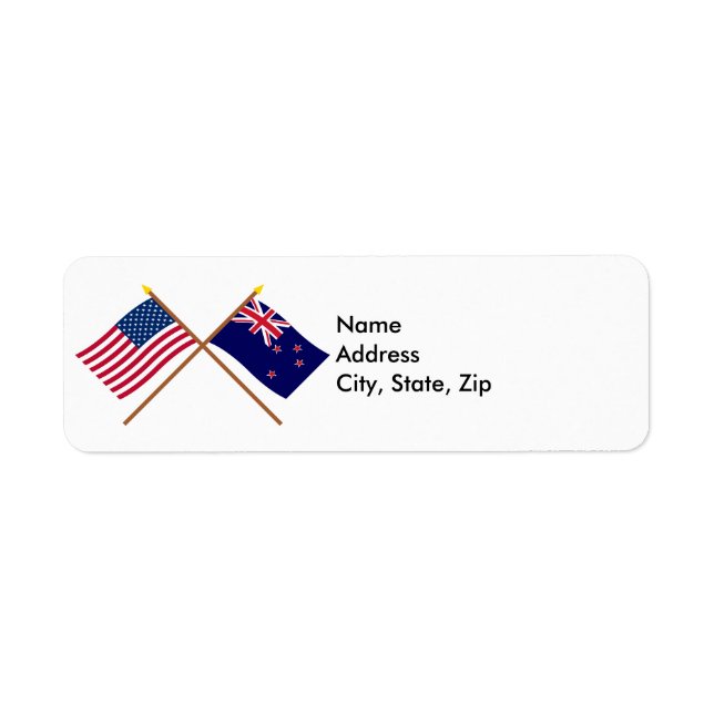 US and New Zealand Crossed Flags Label (Front)