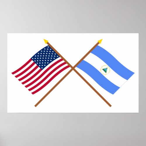 US and Nicaragua Crossed Flags Poster