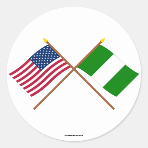 US and Nigeria Crossed Flags Classic Round Sticker