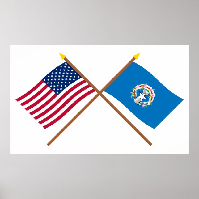 US and Northern Marianas Crossed Flags Poster (Front)