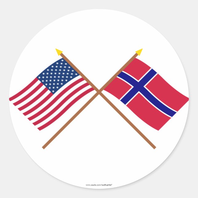 US and Norway Crossed Flags Classic Round Sticker (Front)