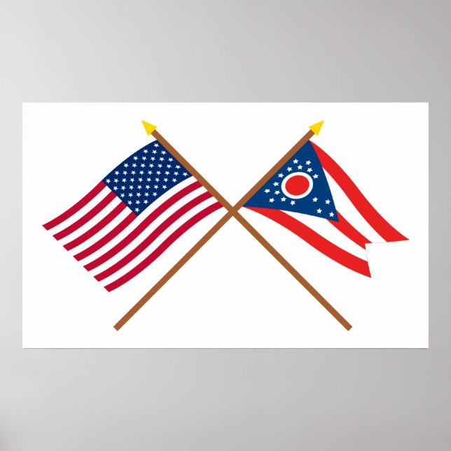 US and Ohio Crossed Flags Poster (Front)
