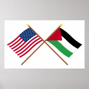 US and Palestinian Movement Crossed Flags Poster