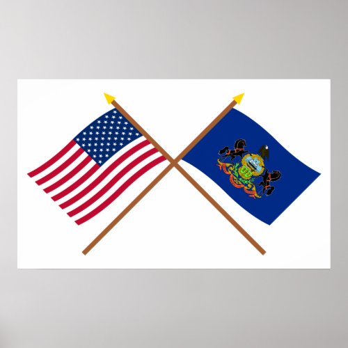 US and Pennsylvania Crossed Flags Poster