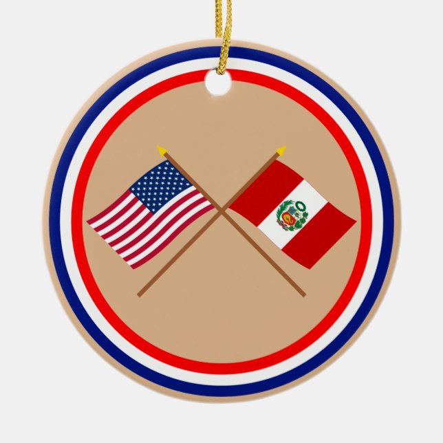 US and Peru Crossed Flags Ceramic Ornament (Front)