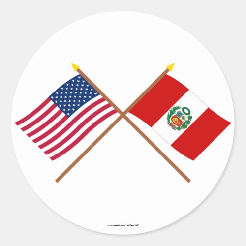 US and Peru Crossed Flags Classic Round Sticker