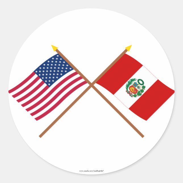 US and Peru Crossed Flags Classic Round Sticker (Front)