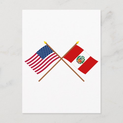 US and Peru Crossed Flags Postcard