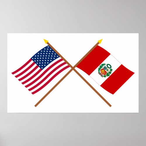 US and Peru Crossed Flags Poster