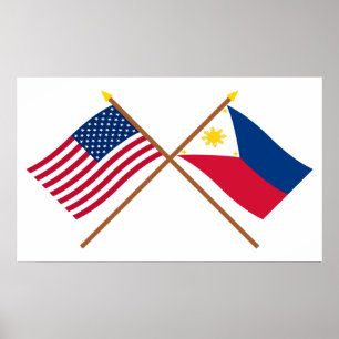 US and Philippines Crossed Flags Poster