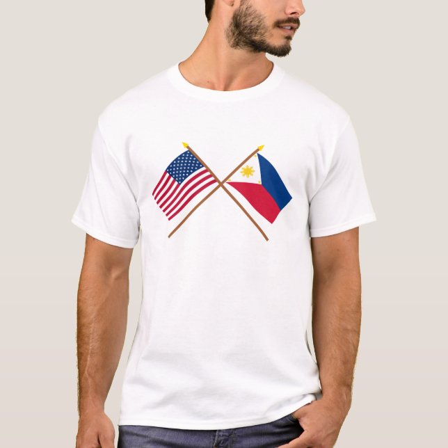 US and Philippines Crossed Flags T-Shirt (Front)