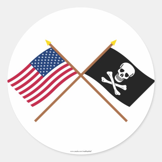 US and Pirate Crossed Flags Classic Round Sticker (Front)