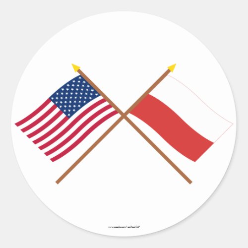 US and Poland Crossed Flags Classic Round Sticker