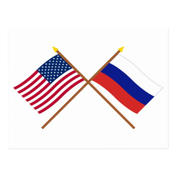 US and Russia Crossed Flags Postcard