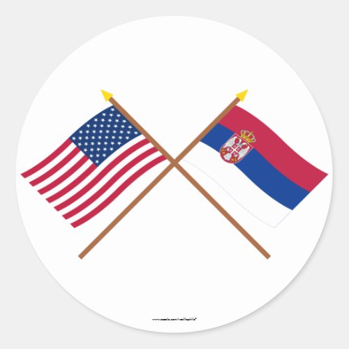 US and Serbia Crossed Flags Classic Round Sticker