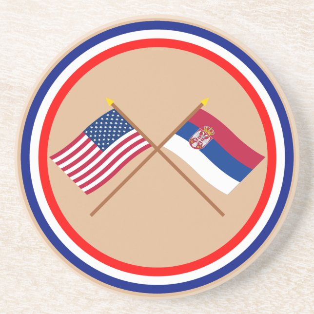US and Serbia Crossed Flags Drink Coaster (Front)