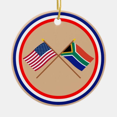 US and South Africa Crossed Flags Ceramic Ornament