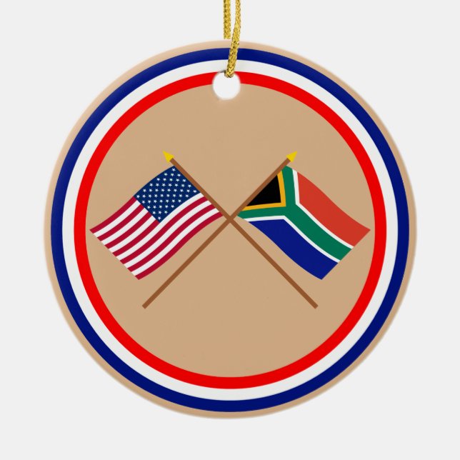 US and South Africa Crossed Flags Ceramic Ornament (Front)