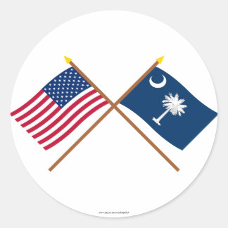US and South Carolina Crossed Flags Classic Round Sticker