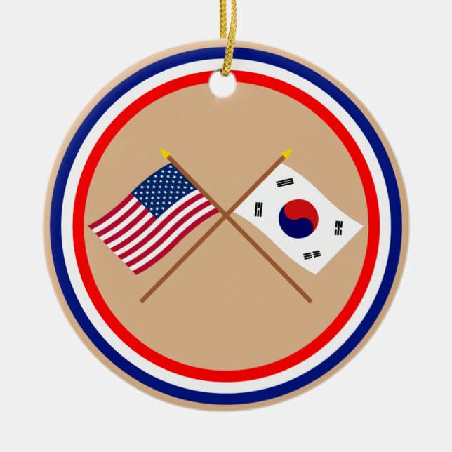 US and South Korea Crossed Flags Ceramic Ornament (Front)