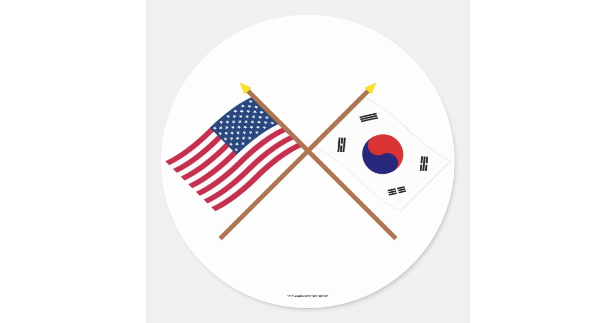 US and South  Korea  Crossed Flags Classic Round Sticker  