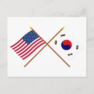 US and South Korea Crossed Flags Postcard