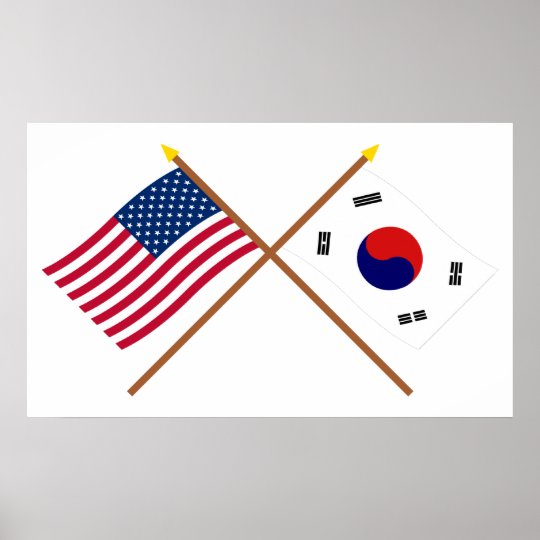  US  and South  Korea  Crossed Flags  Poster Zazzle com