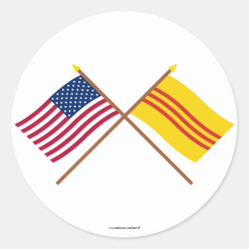 US and South Vietnam Crossed Flags Classic Round Sticker