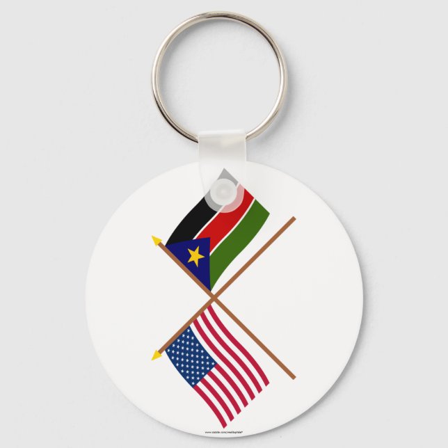 US and Southern Sudan Crossed Flags Keychain (Front)