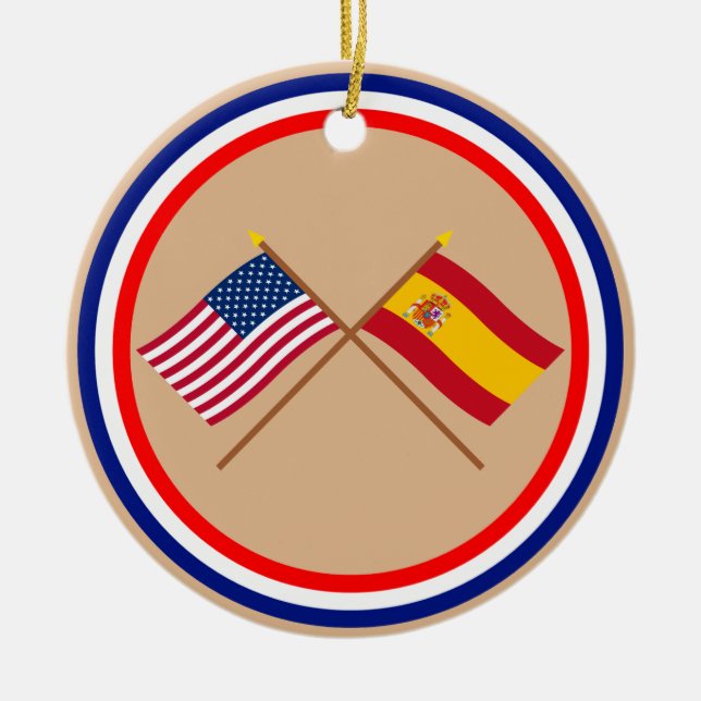 US and Spain Crossed Flags Ceramic Ornament (Front)