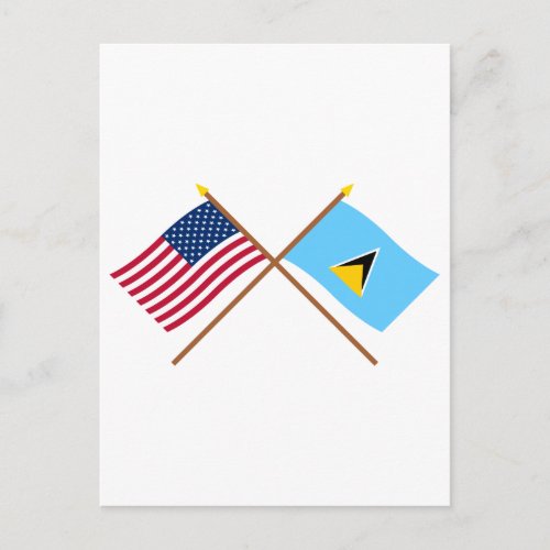 US and St Lucia Crossed Flags Postcard