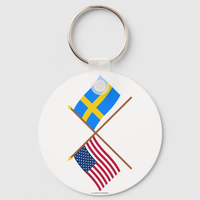 US and Sweden Crossed Flags Keychain (Front)