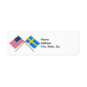 US and Sweden Crossed Flags Label