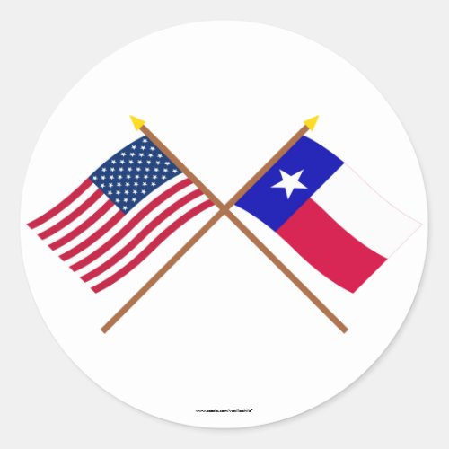 US and Texas Crossed Flags Classic Round Sticker