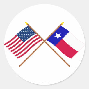 US and Texas Crossed Flags Classic Round Sticker