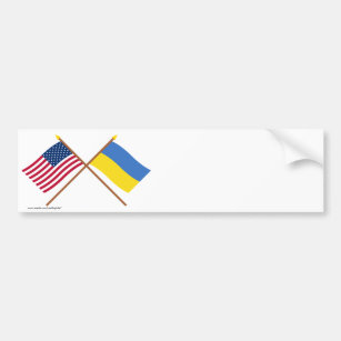 US and Ukraine Crossed Flags Bumper Sticker
