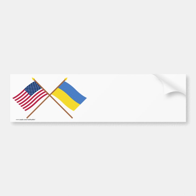 US and Ukraine Crossed Flags Bumper Sticker (Front)