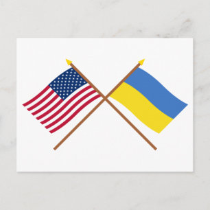 US and Ukraine Crossed Flags Postcard