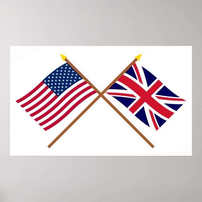 US and United Kingdom Crossed Flags Poster (Front)