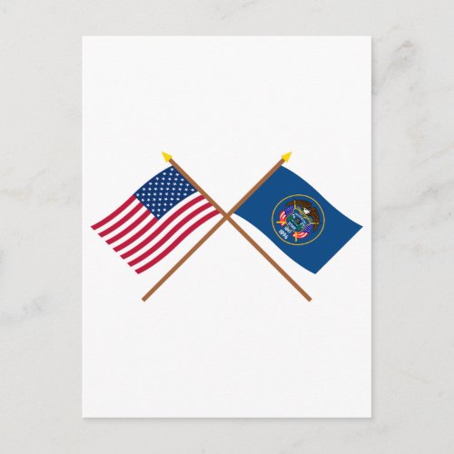US and Utah Crossed Flags Postcard