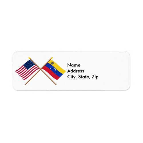 US and Venezuela Crossed Flags Label