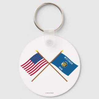 US and Wisconsin Crossed Flags Keychain