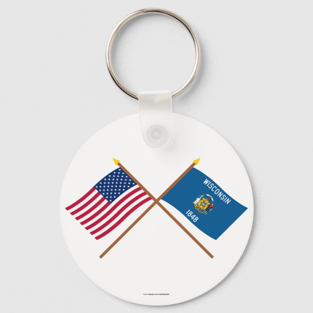 US and Wisconsin Crossed Flags Keychain (Front)