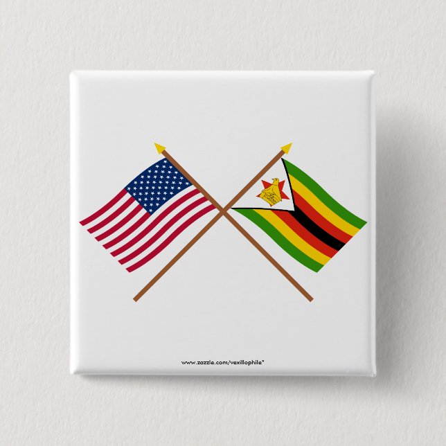 US and Zimbabwe Crossed Flags Button (Front)