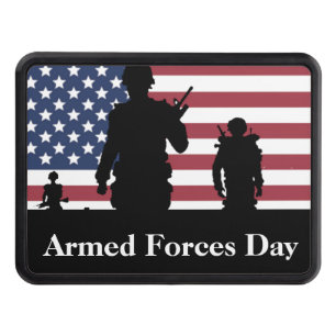 US Armed Forces Day American Flag with Soldiers Hitch Cover