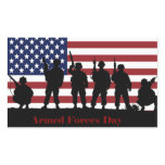 US Armed Forces Day American Flag with Soldiers Rectangular Sticker