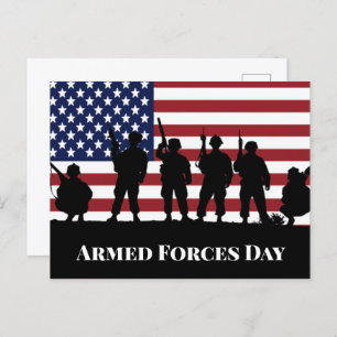 US Armed Forces Day Soldiers American Flag Art Postcard