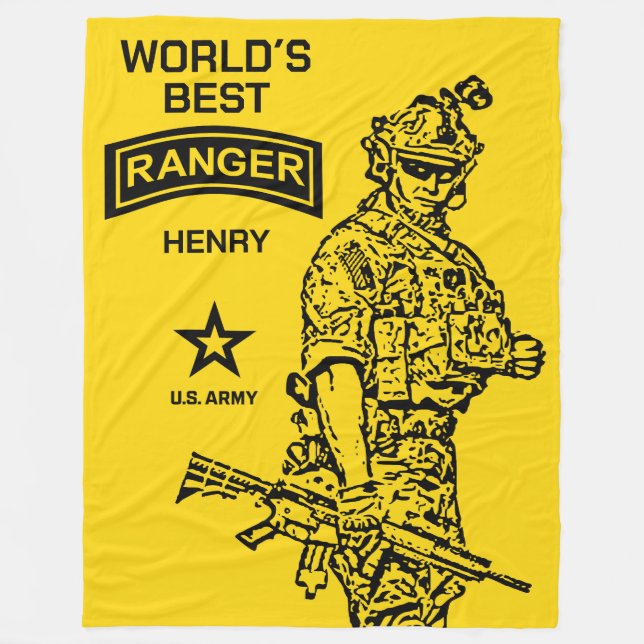 US Army World´s Best Ranger Custom Name Fleece Blanket (Front)