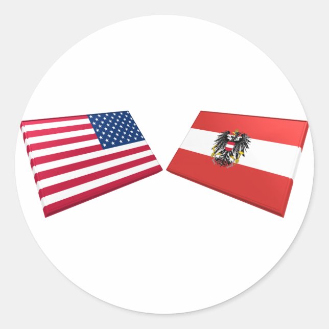 US & Austria Flags Classic Round Sticker (Front)